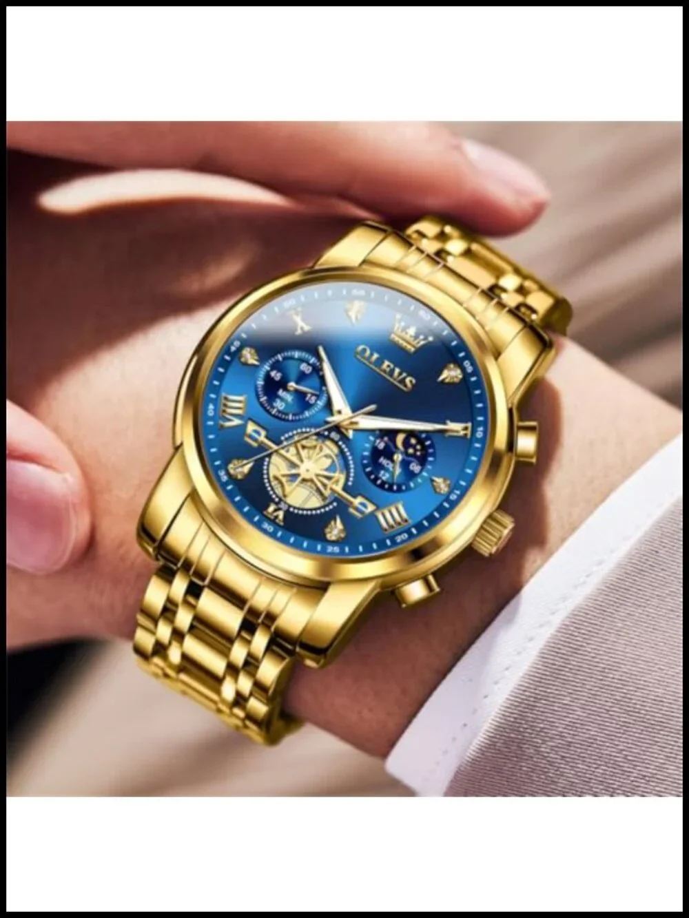 OLEVS Men's Chronograph Dress Watch Stainless Steel Big Face Quartz Watch